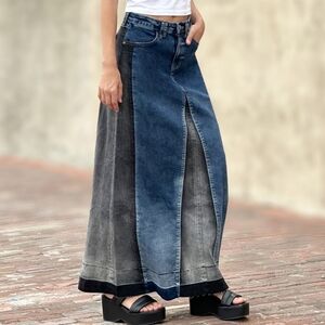 Wash Lab Denim Mixed Denim Maxi Skirt